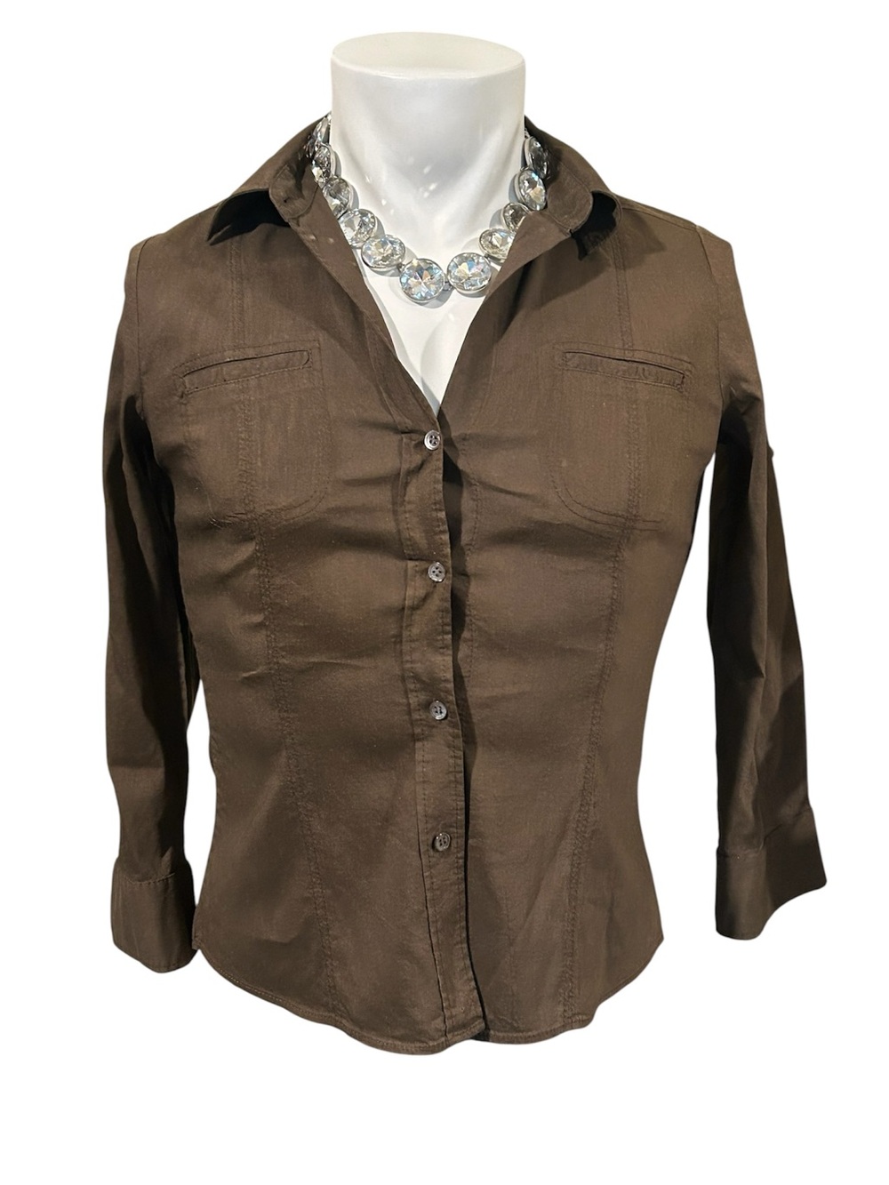 Theory Brown Fitted Button-Down Shirt